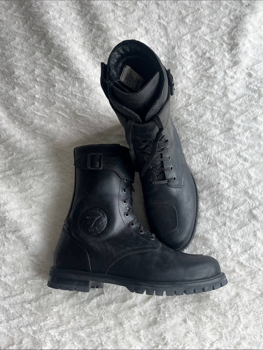 Men's Stylmartin Black Lace-Up Leather Tactical Boots with Ankle Buckle